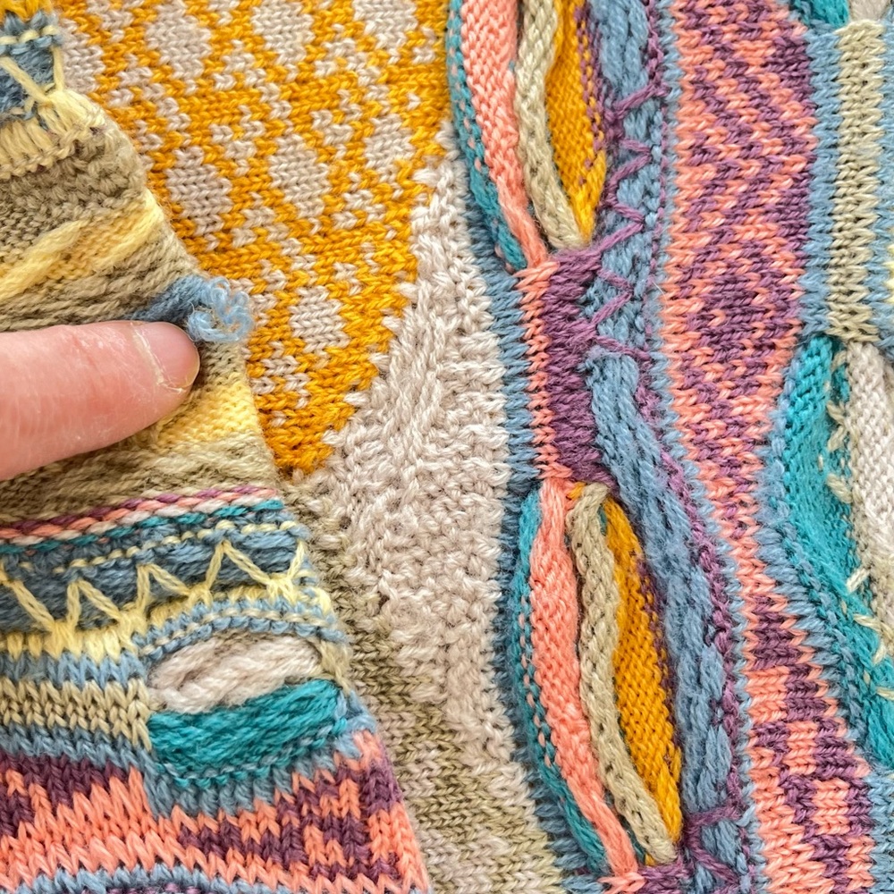 COOGI Pastel Multicolor Textured Knit Cardigan - Blue, Yellow, Purple - Picture 9 of 11